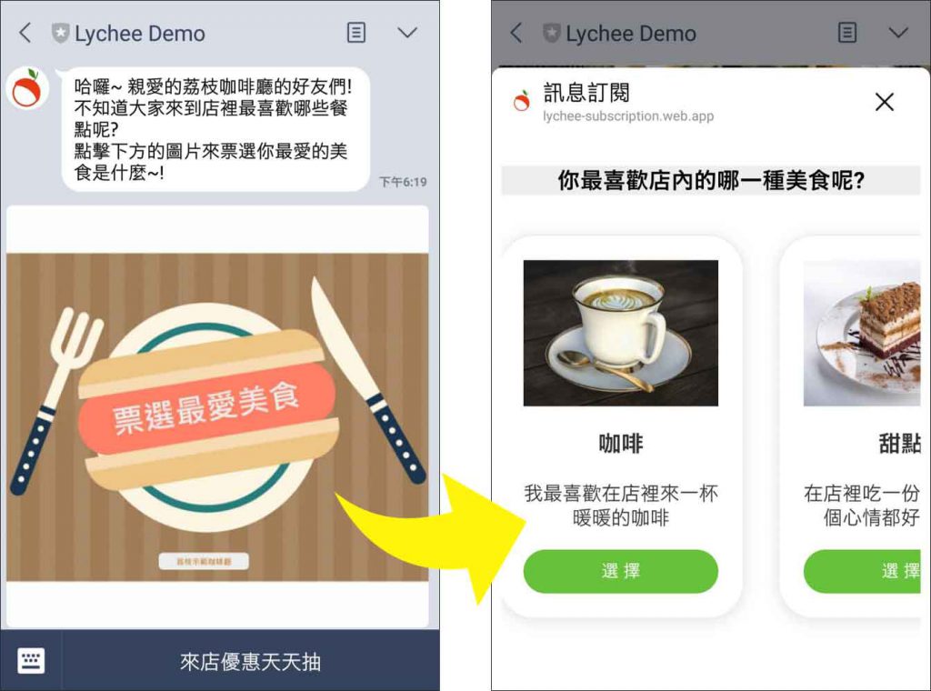 透過荔枝好推的圖文訊息以及訂閱模組, 了解好友喜歡的餐點
